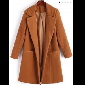 Lapel open front wool coat